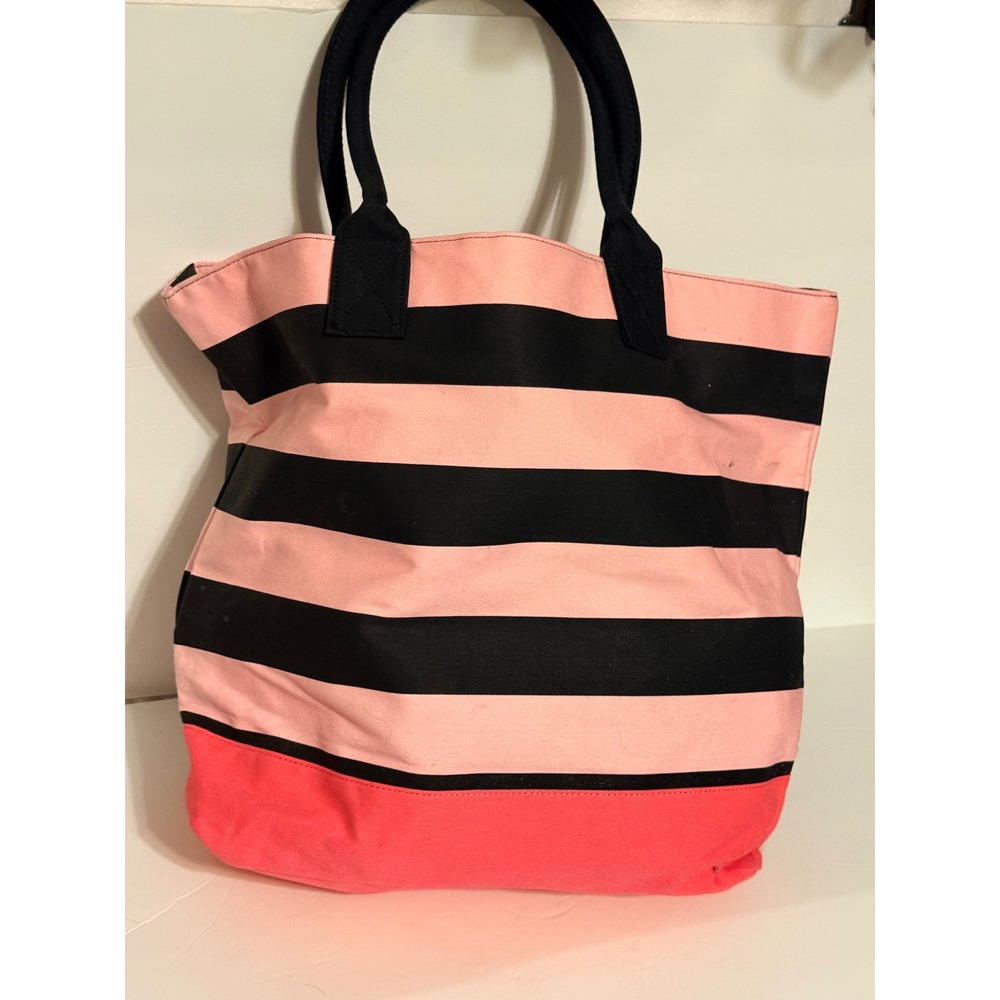 Victoria's Secret Pink Black Striped Canvas Tote Bag Y2K Collectible - Picture 2 of 6